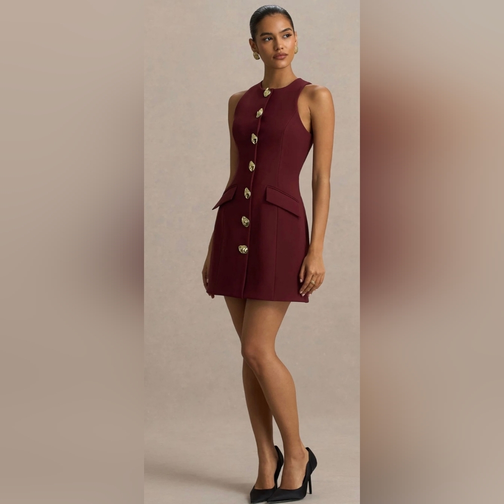 Club L London Burgundy Button-Front Mini Dress US Size 8